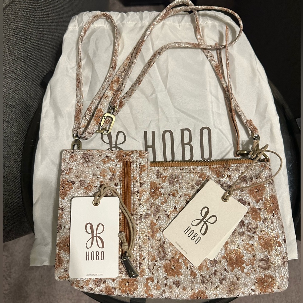 HOBO Floral Metallic Rose Gold Crossbody Bag